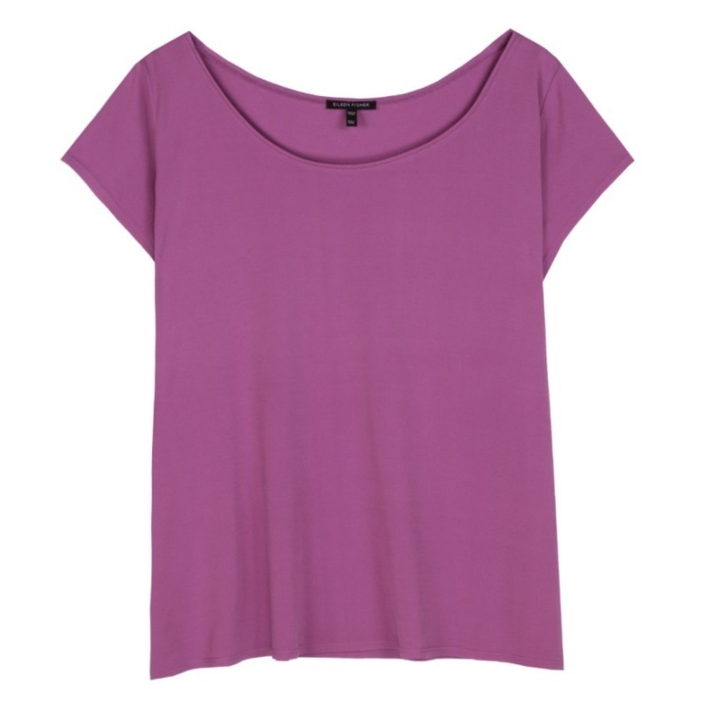 Eileen Fisher Purple 100% Silk Scoop Neck Tee Top Small